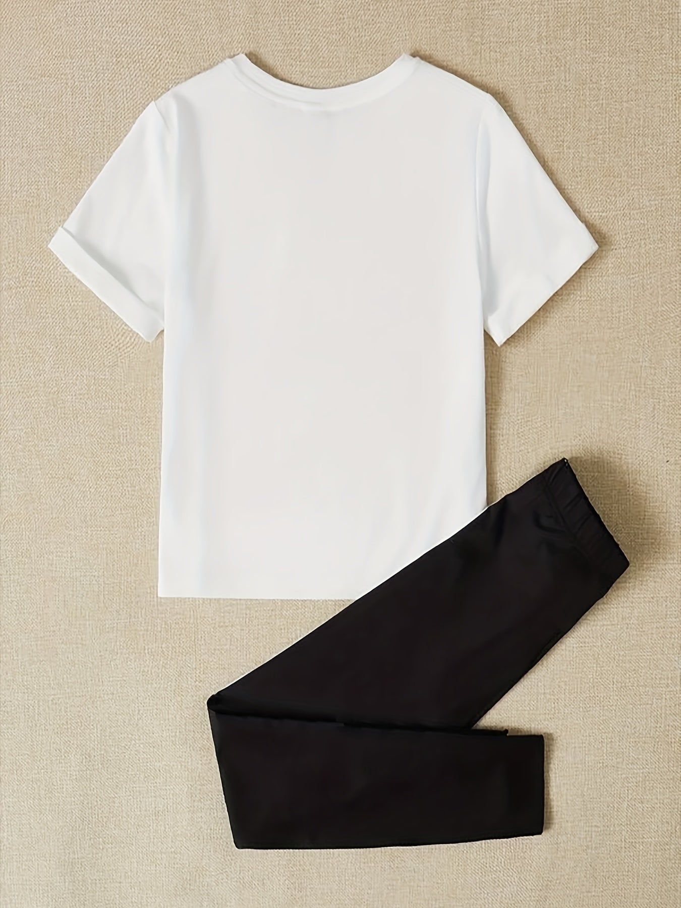 Solid Casual Two piece Set Crew Neck Short Sleeve T shirt & High Waist Pants