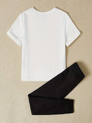 Solid Casual Two piece Set Crew Neck Short Sleeve T shirt & High Waist Pants