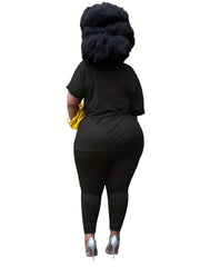 Plus Size Short Sleeve Top & Pants Outfit Set