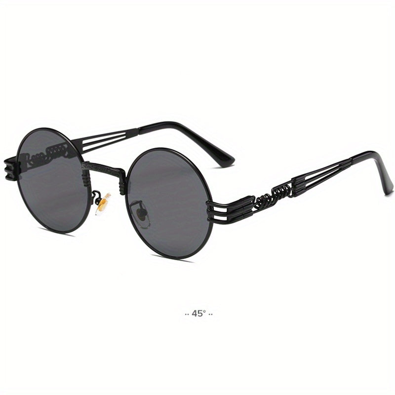 Vintage Metal Steam Punk Sunglasses Round Frame Mens Gothic Oval Retro