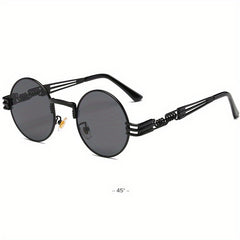 Vintage Metal Steam Punk Sunglasses Round Frame Mens Gothic Oval Retro