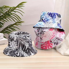 Leaf Print Men's Fisherman Hat Summer Outdoor Sun Protection Wide Brim Hat