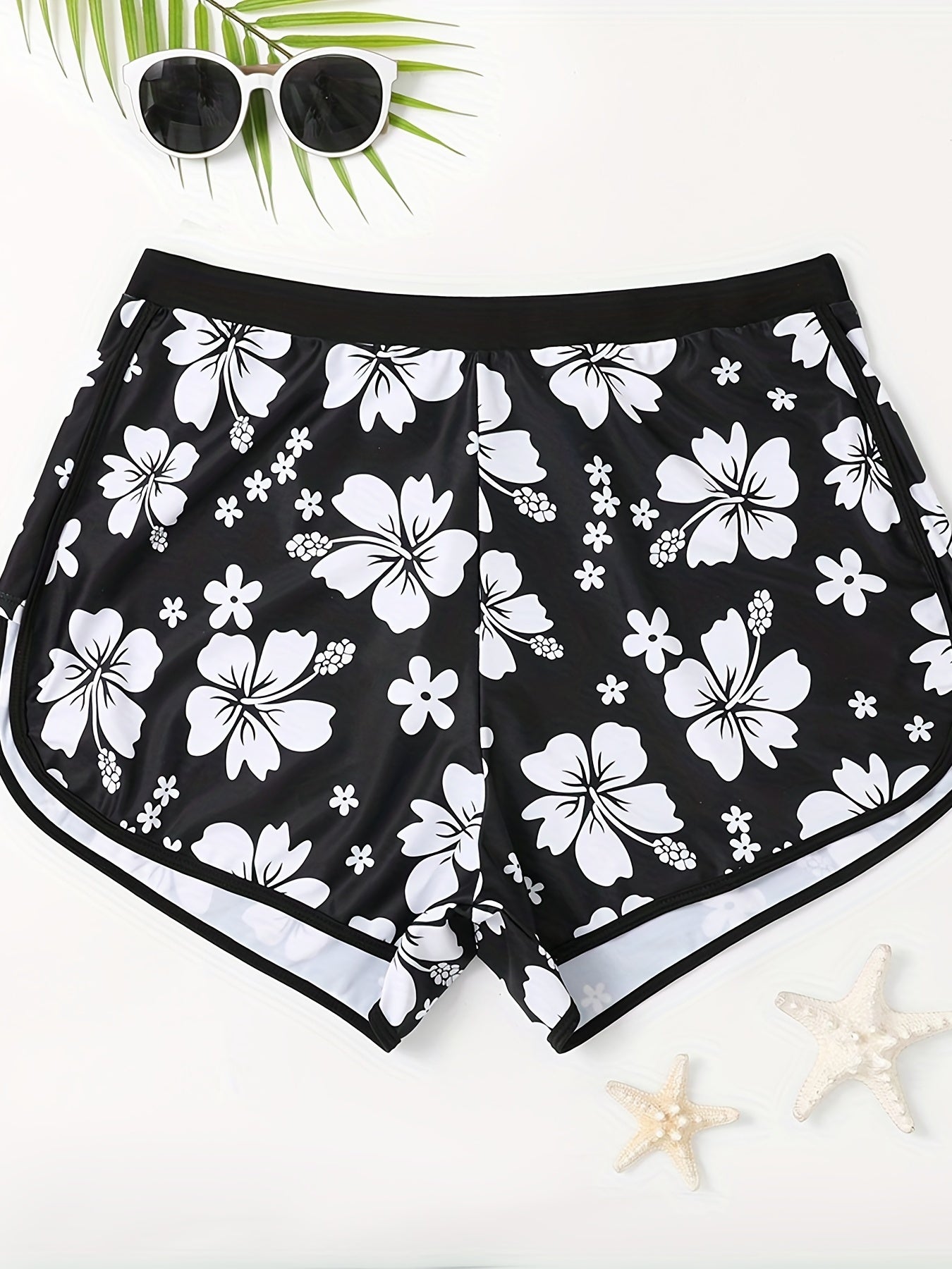 Floral Print Swimsuit Shorts Loose Fit High Stretch Tankini Bottoms