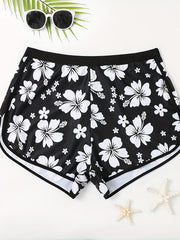 Floral Print Swimsuit Shorts Loose Fit High Stretch Tankini Bottoms