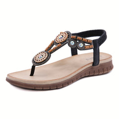 Boho Beads Flat Sandals Thong Slip-On Anti-Skid Shoes