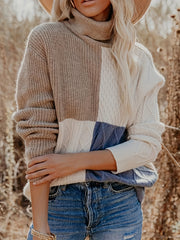 Colorblock Cable Turtle Neck Sweater