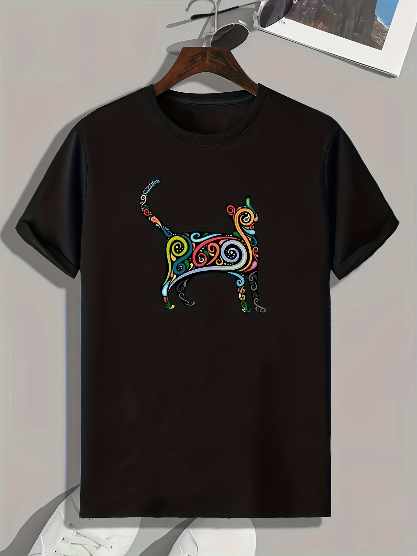 Cat Pattern Print Men's Comfy Sports T-shirt