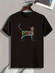 Cat Pattern Print Men's Comfy Sports T-shirt