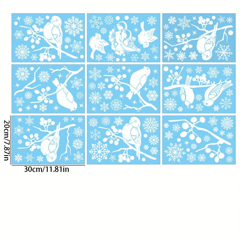 9pcs Christmas Stickers Snowy Bird Display Window Hanging Decorations