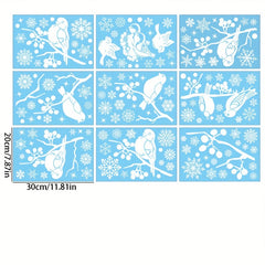 9pcs Christmas Stickers Snowy Bird Display Window Hanging Decorations