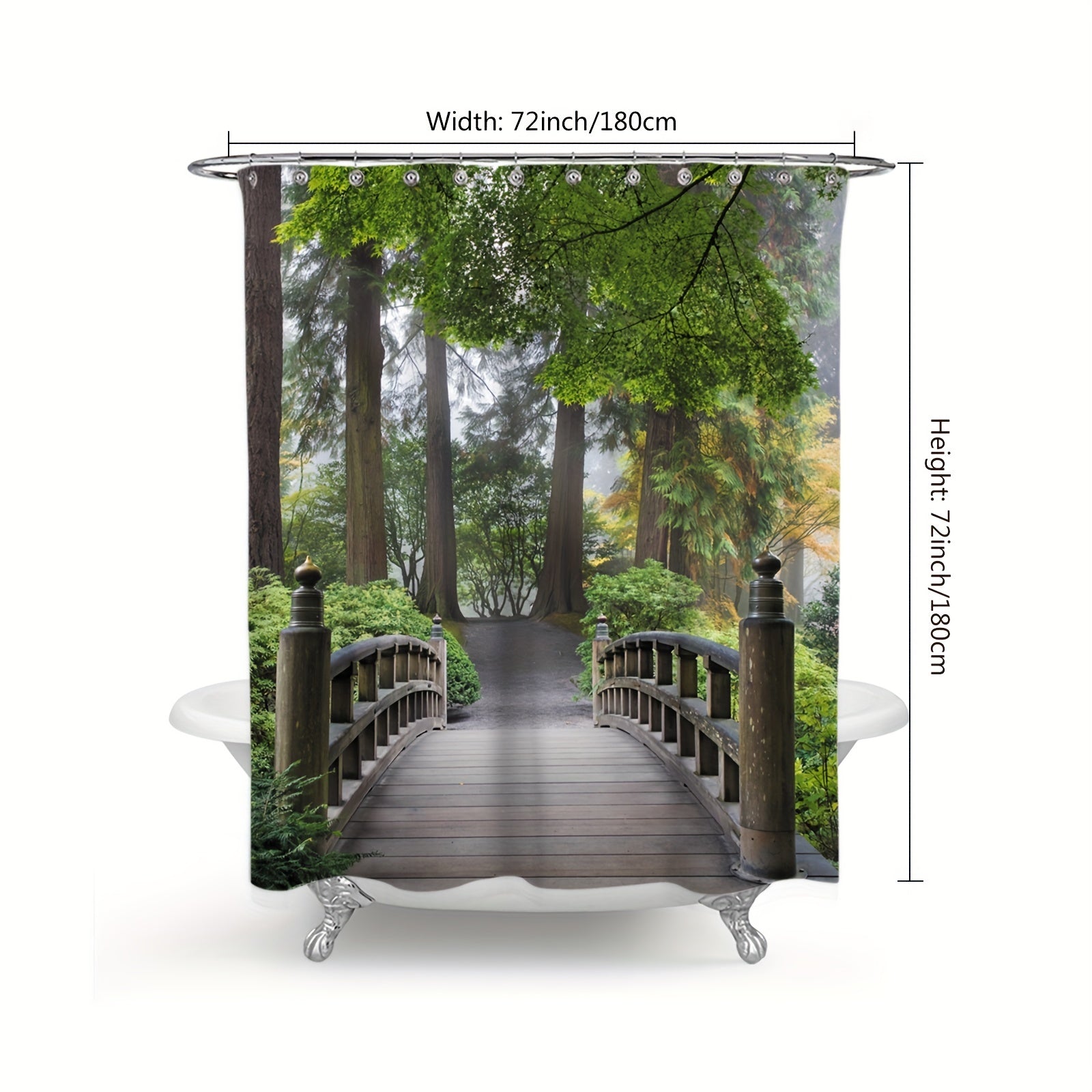 Digital Printed Wooden Bridge Shower Curtain - Bathroom Decor