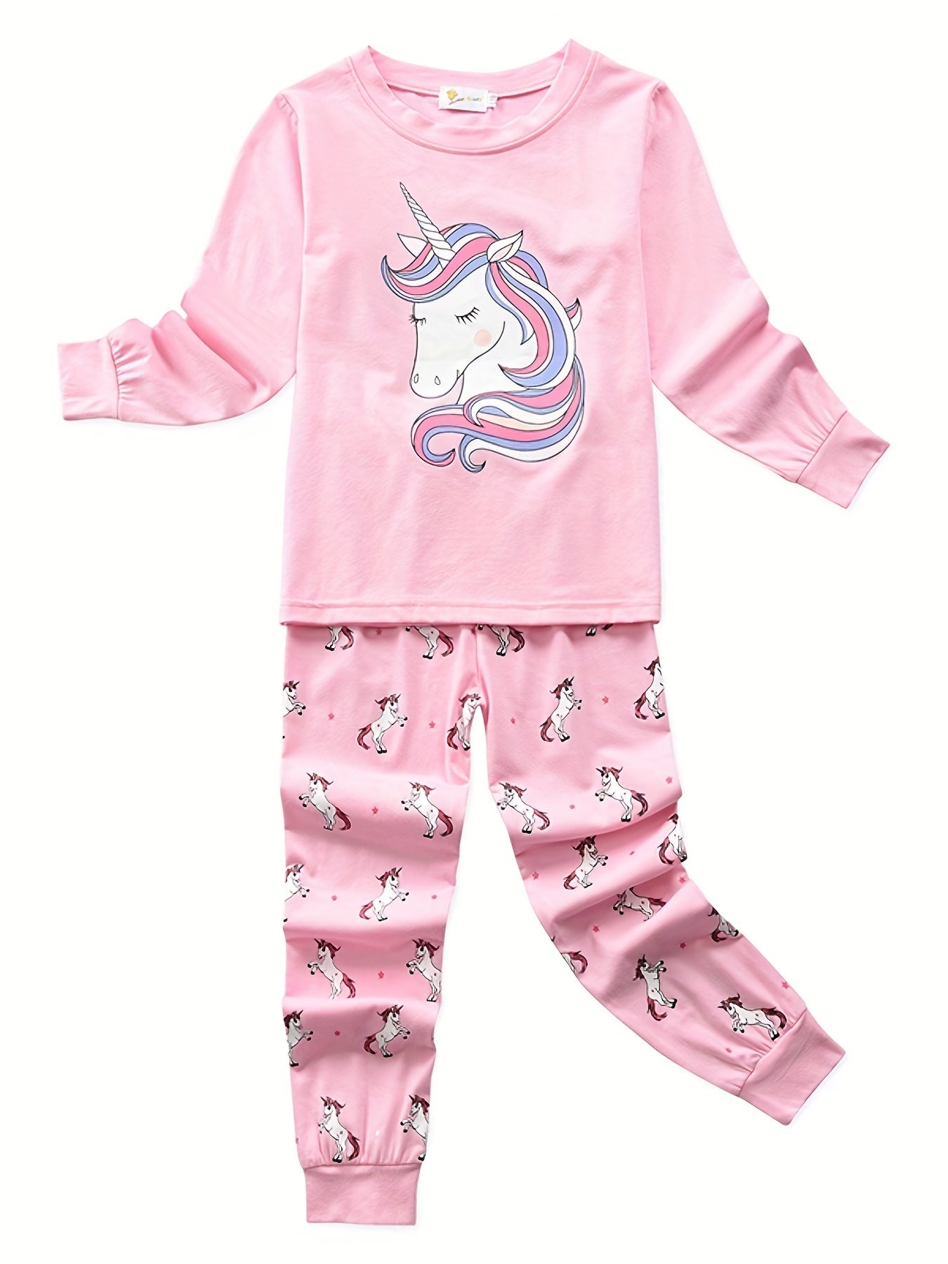 Girls Unicorn Print Long Sleeve Pajamas Set