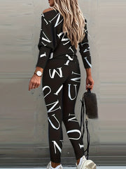 Letter Print Casual Two Piece Set