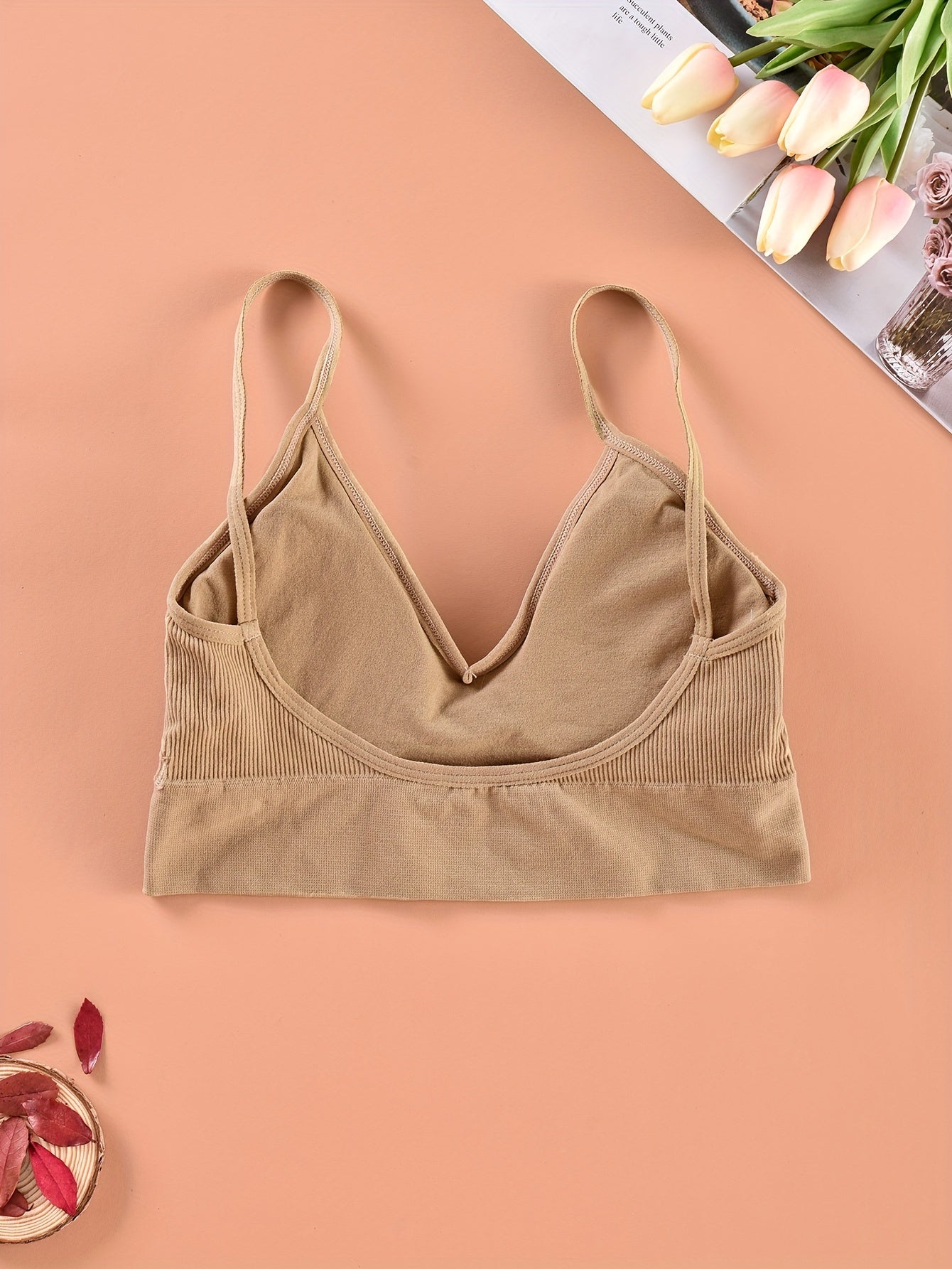 Ribbed Cami Crop Top V Neck Backless Lingerie