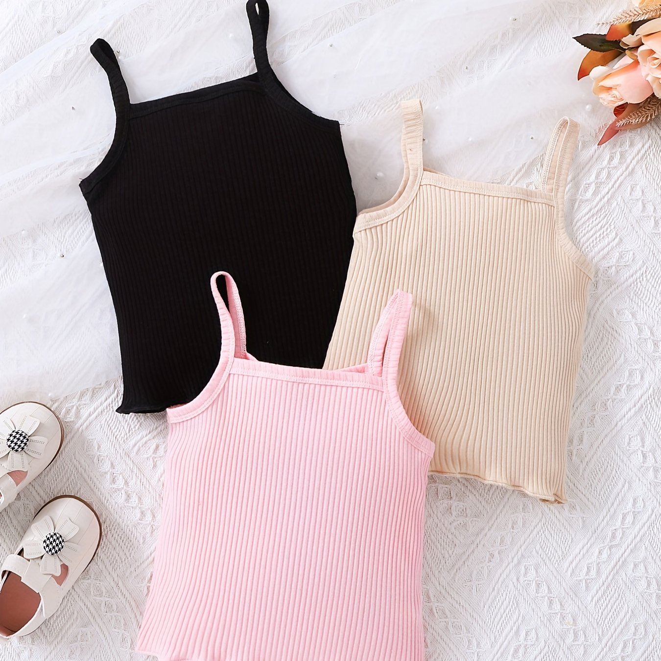 3pcs Girls Stretchy Sleeveless Cami Tops for Summer