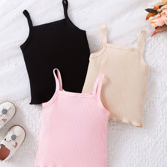 3pcs Girls Stretchy Sleeveless Cami Tops for Summer