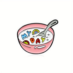 Cartoon Milk Bowl Brooch for Kids - Cute Food Pin for Clothes
