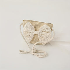 Children's Bow Decor Straw Woven Crossbody Bag for Girls