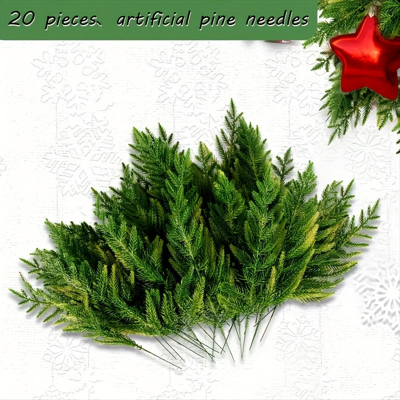 20pcs Realistic Christmas Pine Needle Branches for DIY Wreaths and Home Decor