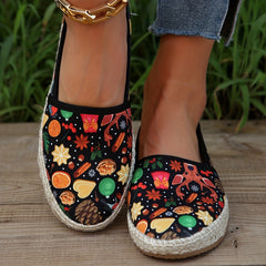 Women's Christmas Reindeer Pattern Flats Slip On Shoes