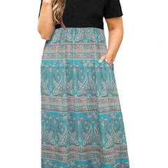 Colorblock Paisley Print Maxi Dress