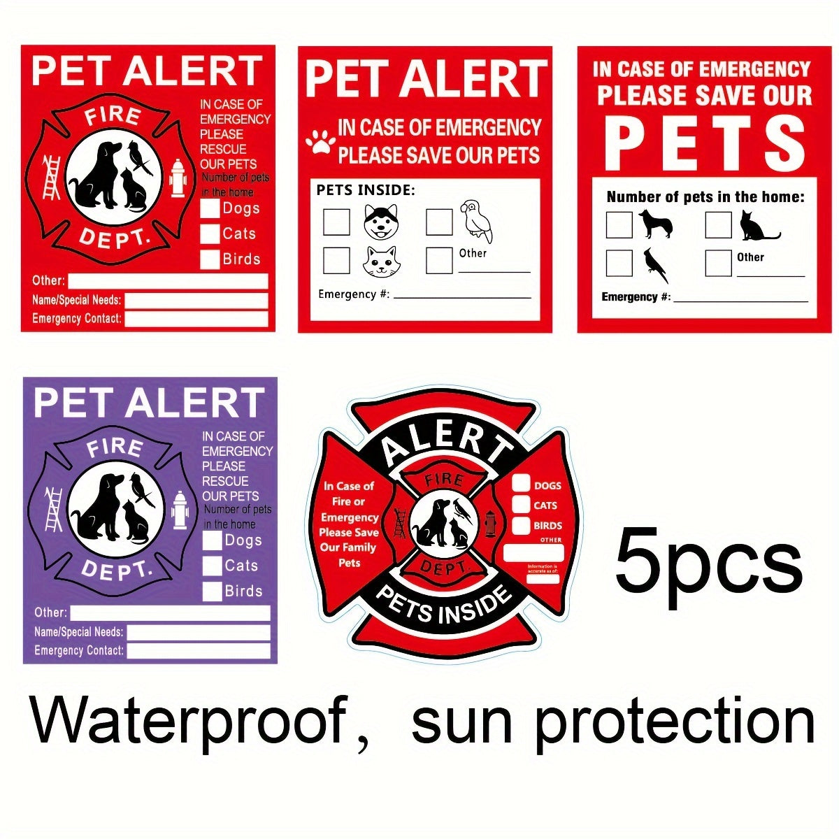 Pet Safety Stickers Pack - Fire Rescue Alarm, Internal Stickers