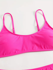 Casual Bikini Set Women's Solid Round Neck 2 Piece Set