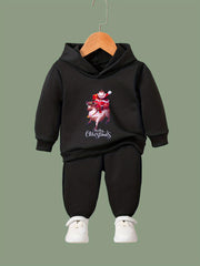 Girls 2pc Santa Claus Pattern Hooded Sweatshirt & Sweatpants Set