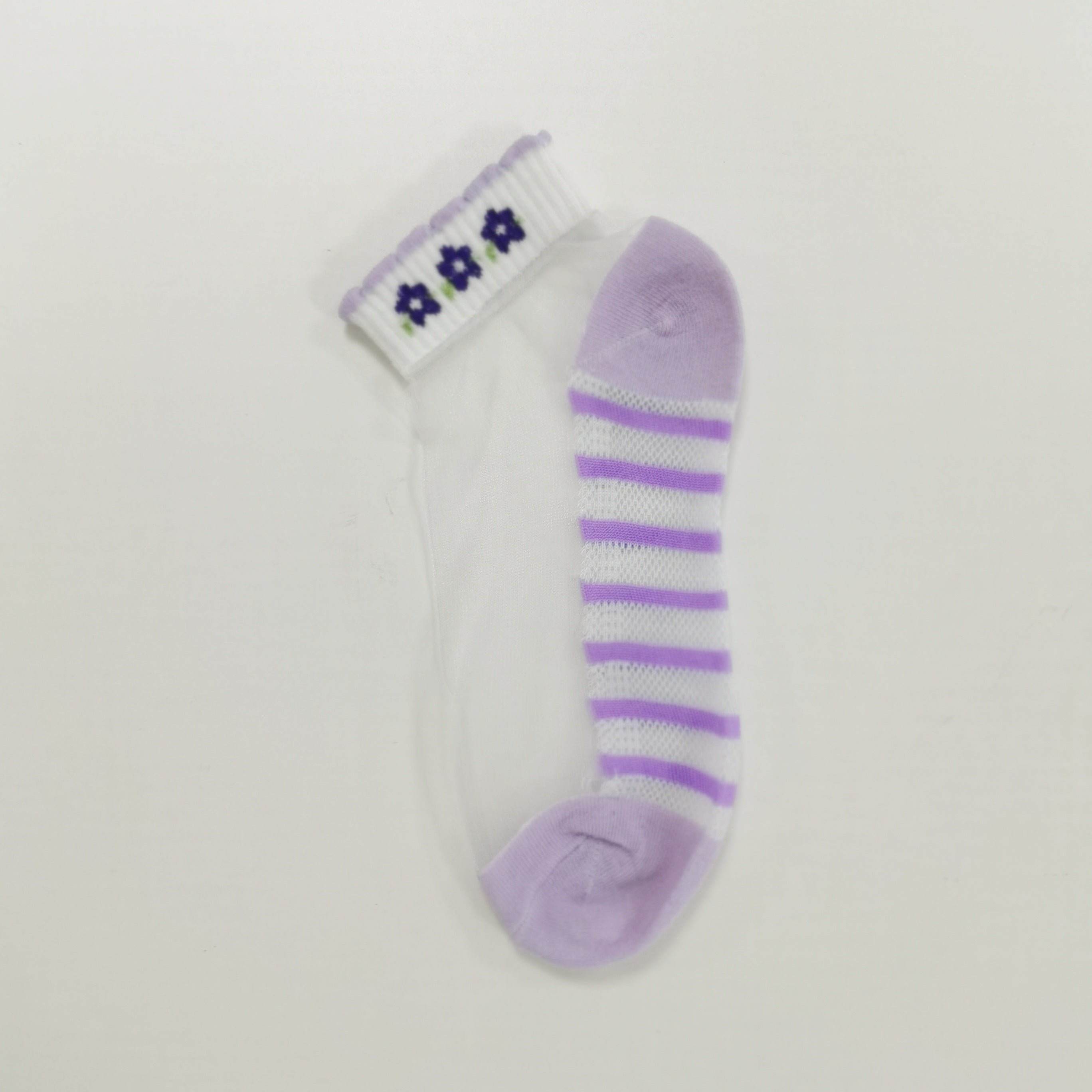 10 Pairs Baby Girls Small Flower Mesh Short Socks Lavender Purple