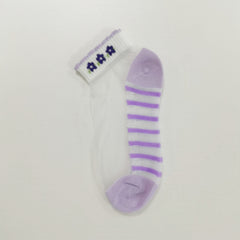 10 Pairs Baby Girls Small Flower Mesh Short Socks Lavender Purple