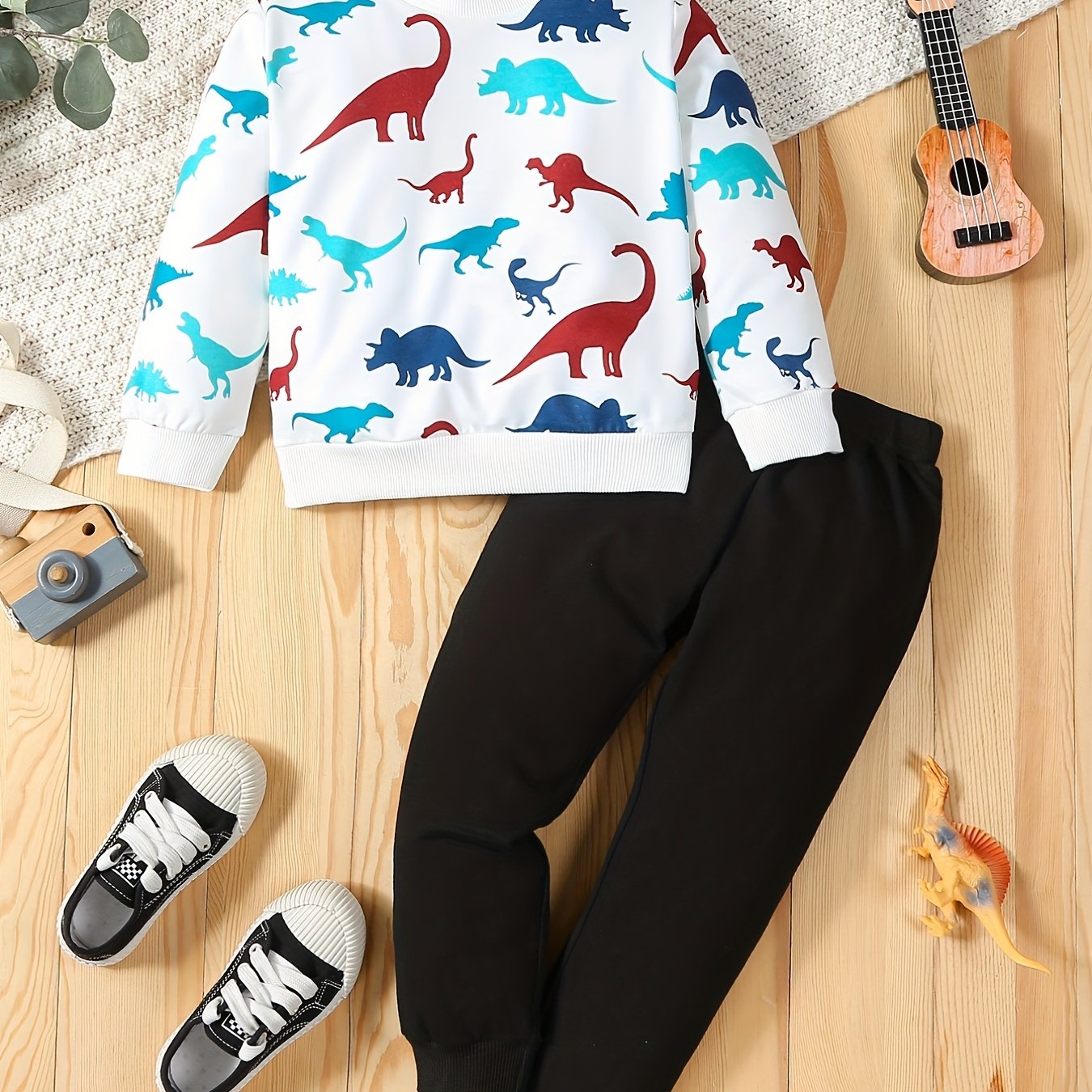 Toddler Boy's Dino Sweatshirt & Sweatpants Set for Spring Fall