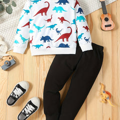 Toddler Boy's Dino Sweatshirt & Sweatpants Set for Spring Fall