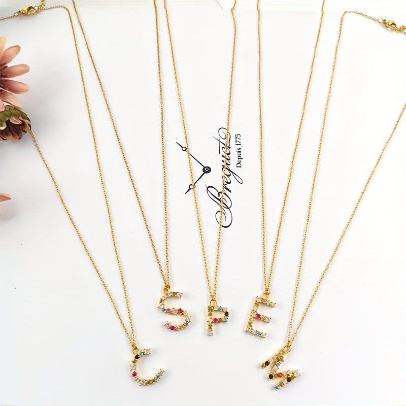Colorful Crystal C Letter Pendant Necklace