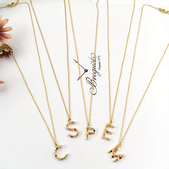 Colorful Crystal C Letter Pendant Necklace