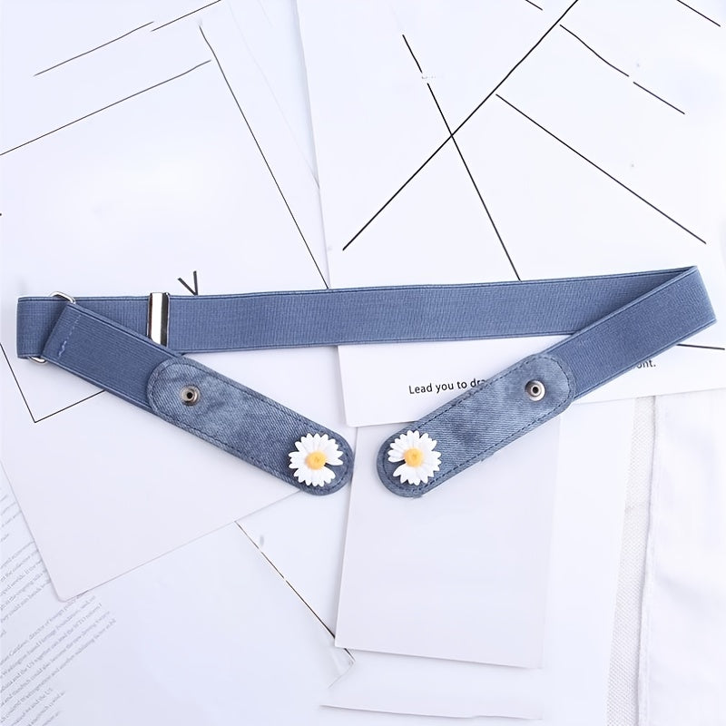 Girls Adjustable Denim Belt with Daisy Decoration