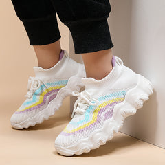 Girl's Knit Running Shoes Slip On Comfy Sneakers Anti skid Breathable