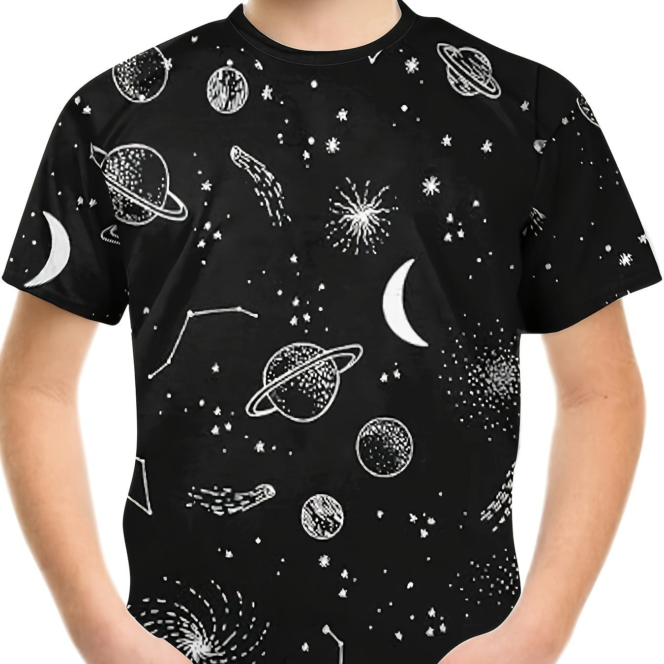 Galaxy Doodle Print Boy's T-shirt Kids Casual Breathable Summer Top