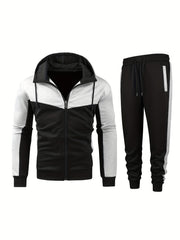 Men's Zip Up Hooded Jacket & Sweatpants Set for Outdoor Activities
