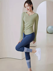 V Neck Yoga Long Sleeve Sports Top Thumb Hole Quick Dry Slimming Shirt