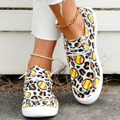 Leopard Baseball Print Flat Walking Shoes Women's Flat Canvas Shoes