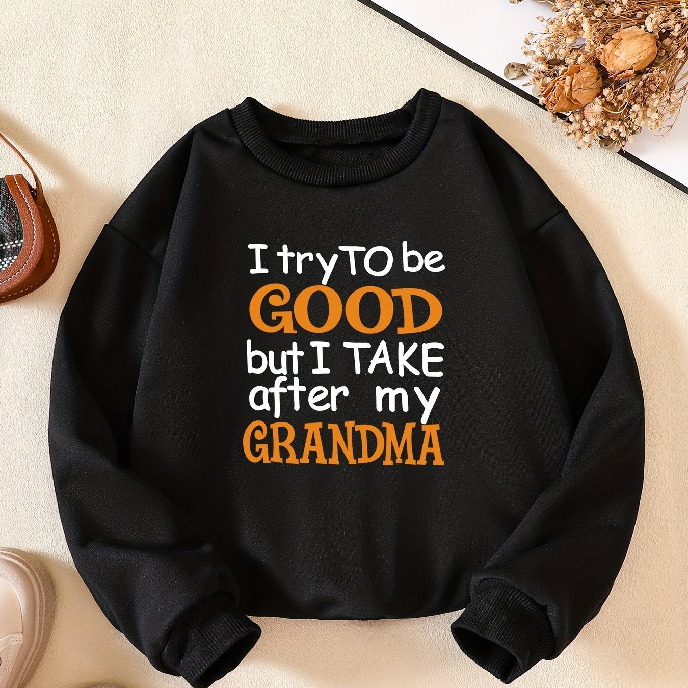 Slogan Print Boys Sweatshirt Long Sleeve Crew Neck Kids Clothing