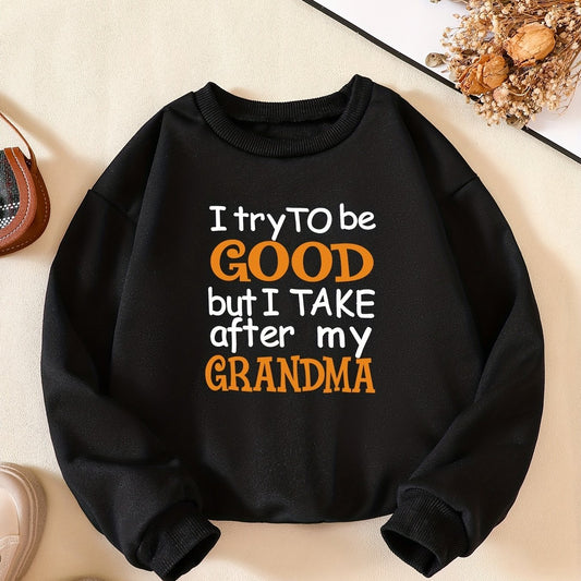 Slogan Print Boys Sweatshirt Long Sleeve Crew Neck Kids Clothing