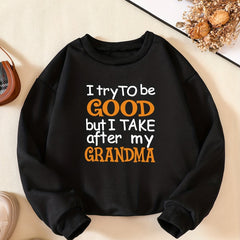 Slogan Print Boys Sweatshirt Long Sleeve Crew Neck Kids Clothing
