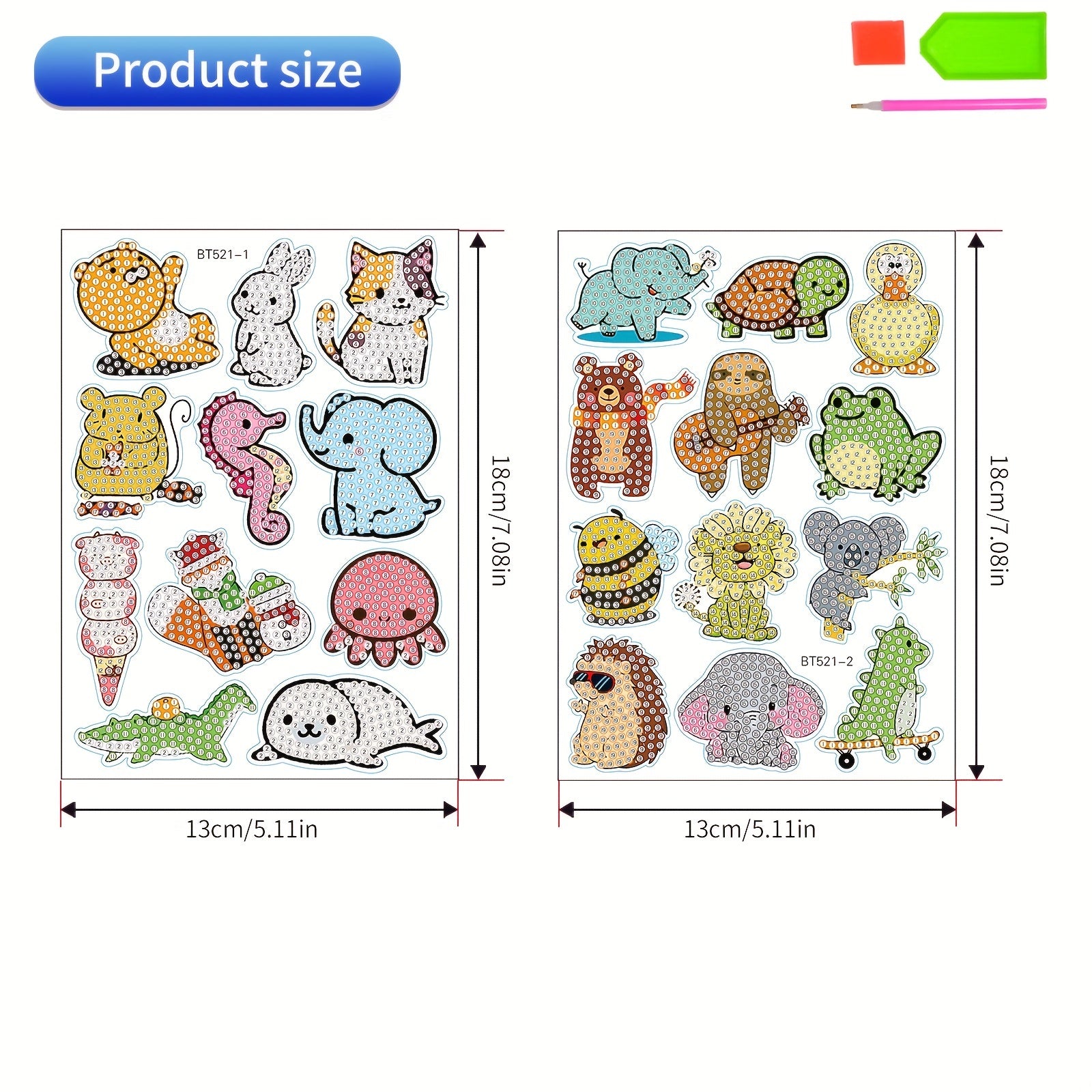 Animal Cartoon Rhinestone Decals 22-24pcs Diamond Painting Kits for Kids