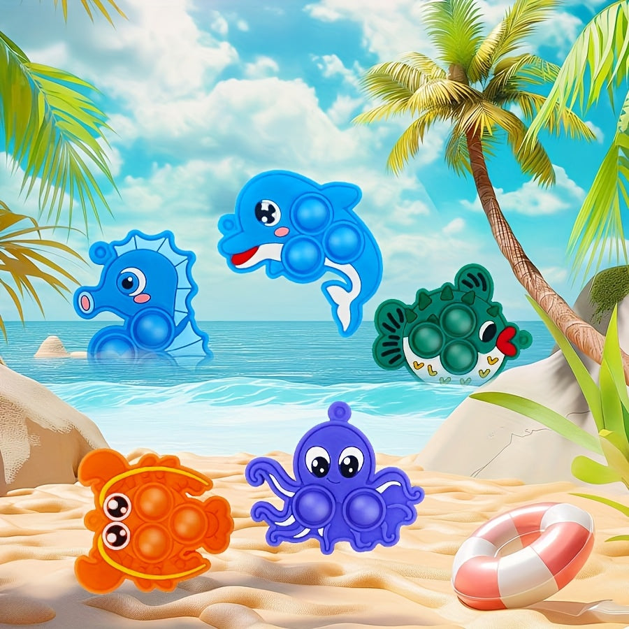 10pcs Ocean Animal Pop Fidget Toy Keychains Silicone Bubble Popping Toys
