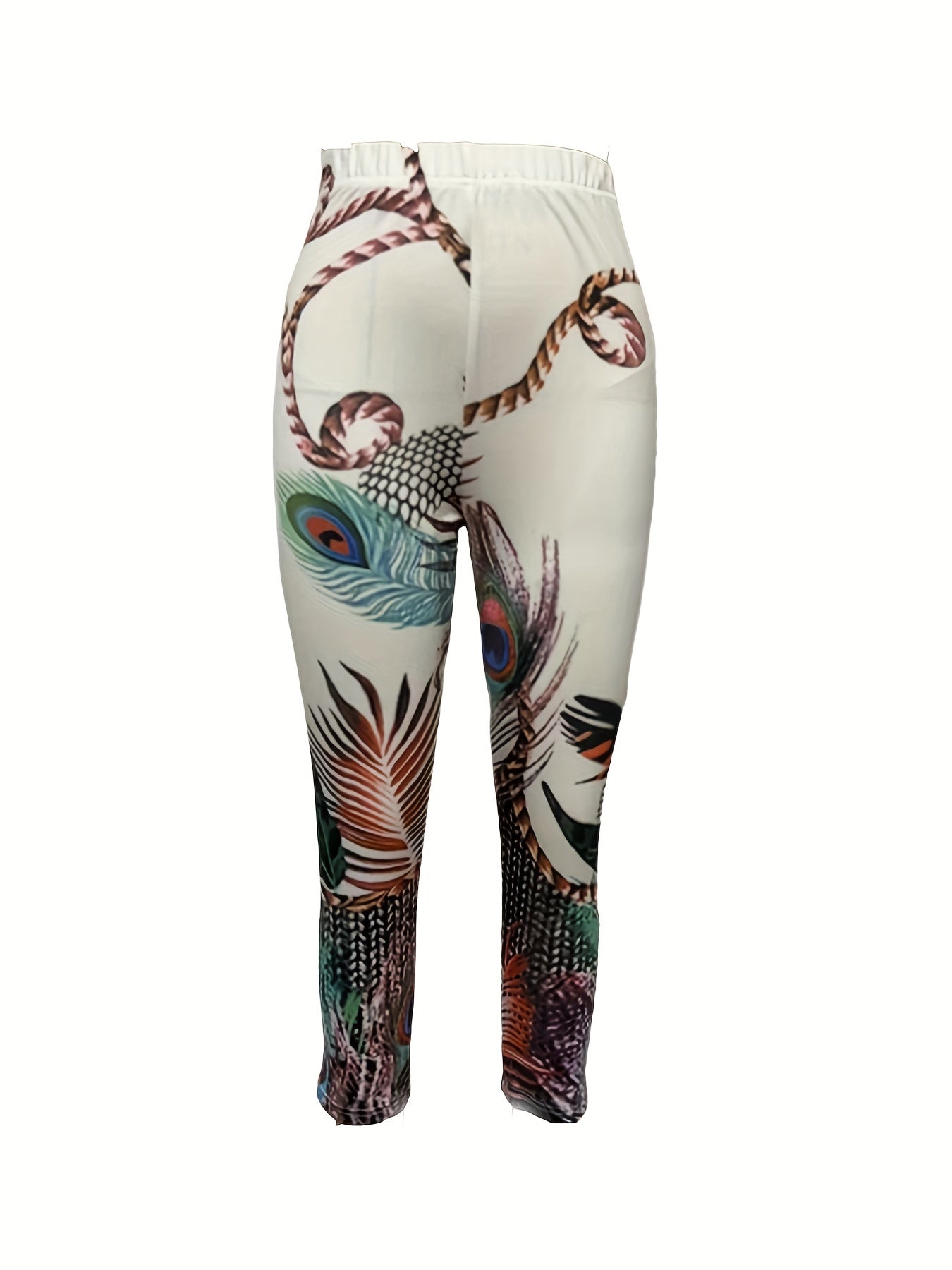 Tropical Print Skinny Capris Leggings Casual Elastic Waist Cropped Leggings