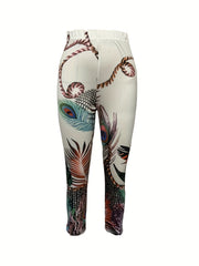 Tropical Print Skinny Capris Leggings Casual Elastic Waist Cropped Leggings