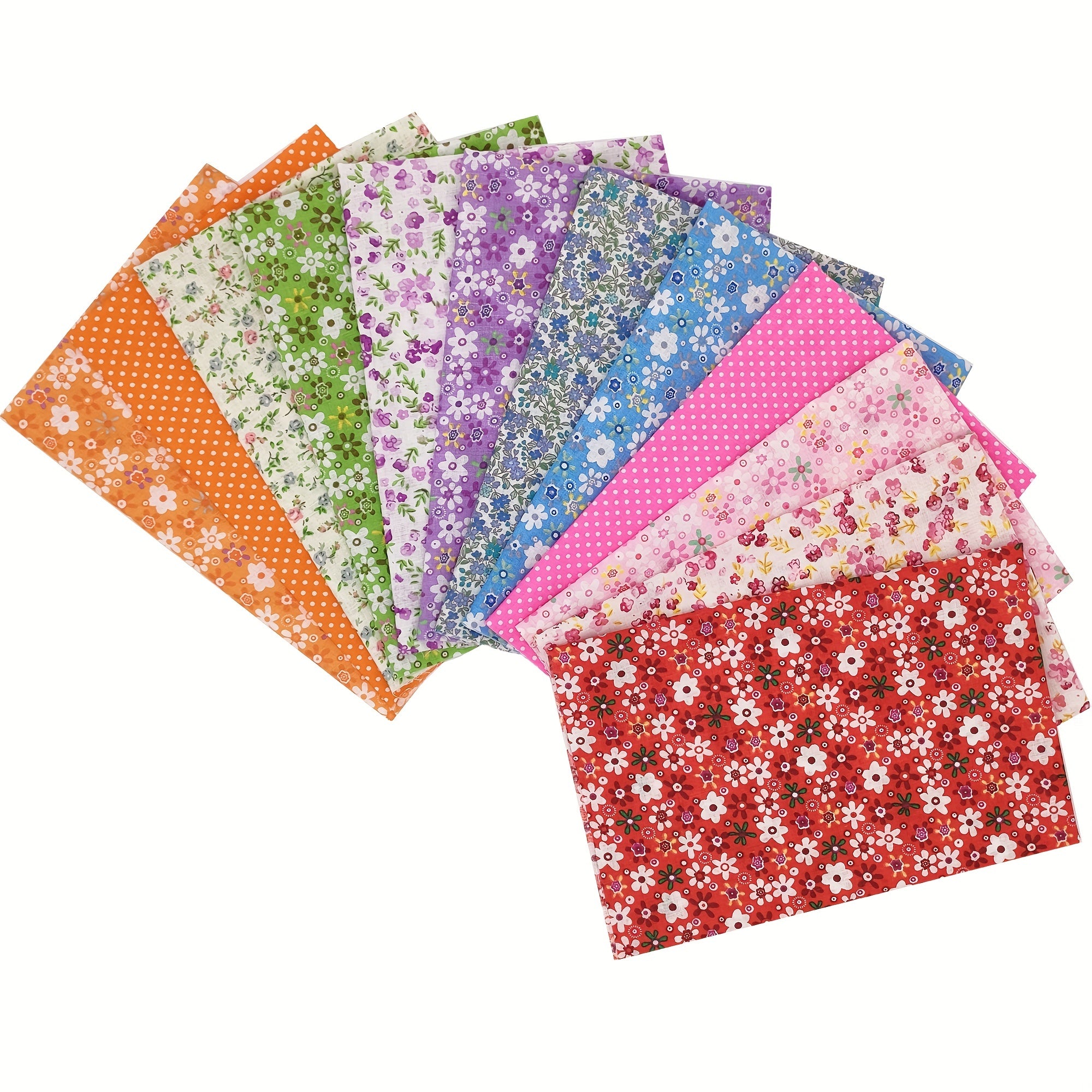 12pcs Rainbow Series Cotton Patchwork Fabric Flowers Precut Different Pattern