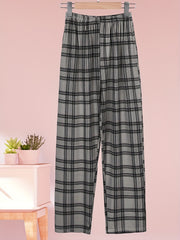 Colorblock Plaid Lounge Pants Elastic Waistband Women's Loungewear