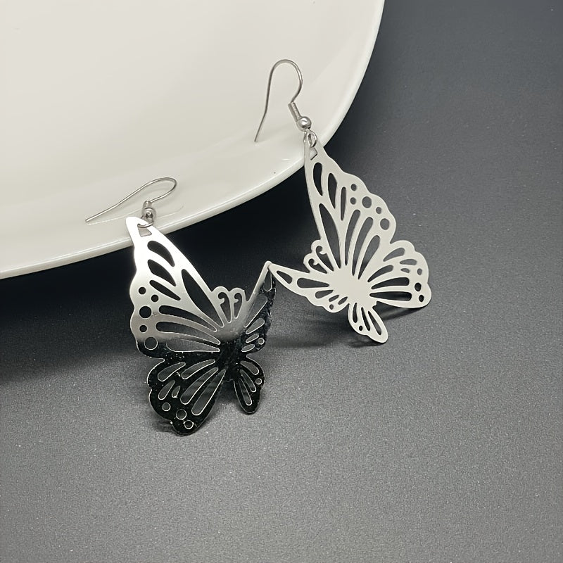 Silvery Butterfly Earrings Hollow Stud Female Versatile